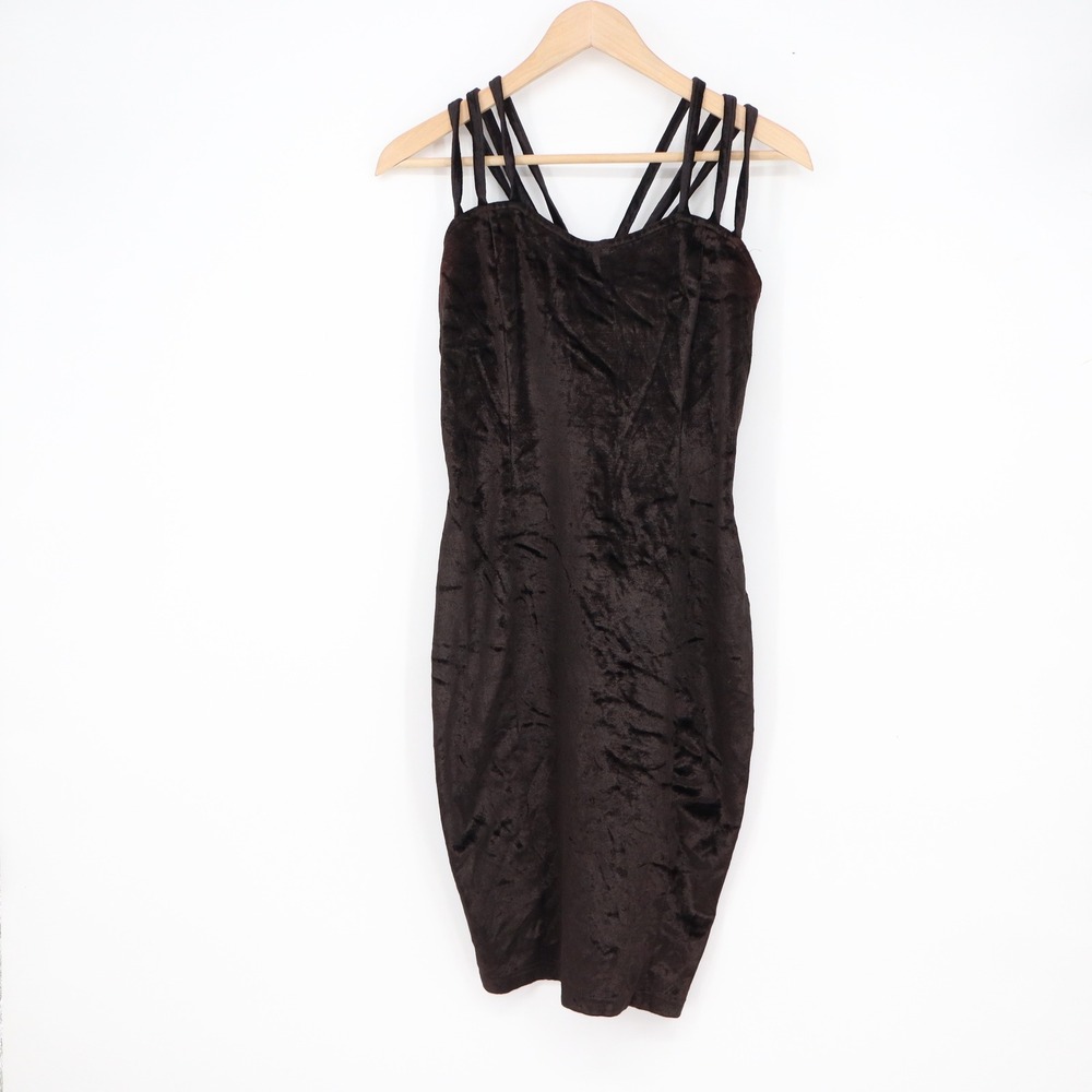 YES Clothing Co Brown Crushed Velvet Multi Strap Bodycon Dress Large